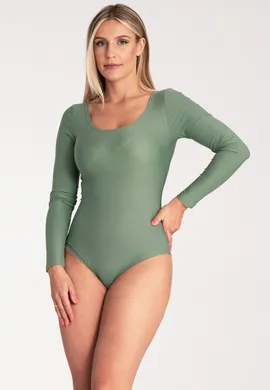Eleganckie body damskie - oliwkowe body na długi rękaw M1037 rozmiar L