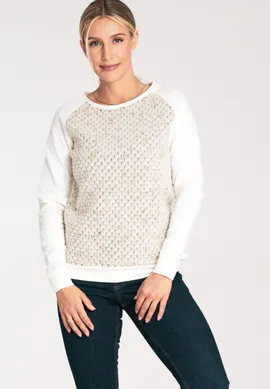 Bluza damska bez kaptura - modna bluza damska - bluza ecru M1046 rozmiar L