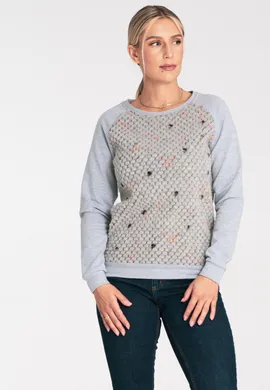 Bluza damska bez kaptura - modna bluza damska - bluza szara M1046 rozmiar L
