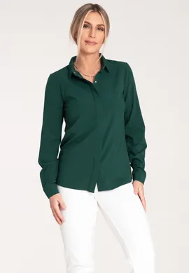 Koszula damska elegancka - koszula damska z kołnierzykiem - M1068 Zielona rozmiar L