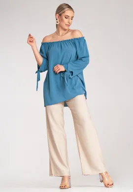 Bluzka hiszpanka - Bluzka z długim rękawem - Bluzka boho - Niebieska bluzka M1133 r. Uniwersalny