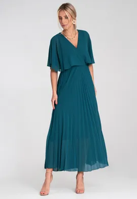 Sukienka plisowana elegancka - Sukienka z peleryną - Morska M1209 r. L/XL