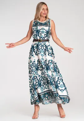Wzorzysta sukienka - Elegancka sukienka maxi - Niebieska sukienka M1214 r. L/XL