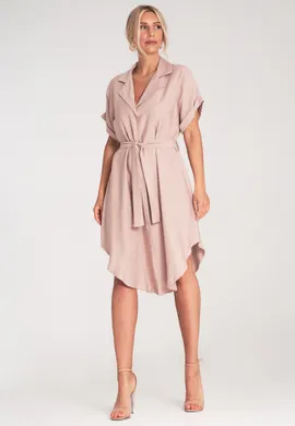 Szmizjerka koszulowa - Sukienka szmizjerka elegancka - Różowa sukienka M1224 r. L/XL