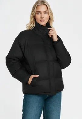 Czarna kurtka puchowa damska - Kurtka zimowa oversize damska - M1233 r. L