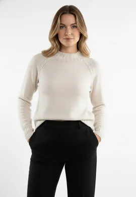 Sweter z półgolfem - Beżowy sweter damski M1269 r. L