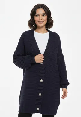 Kardigan z guzikami - Kardigan oversize - Granatowy kardigan M1270 r. L